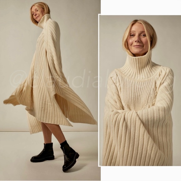 GWYN Bloom Cable Knit Virgin Wool Poncho Sweater in Ivory White - Picture 1 of 12